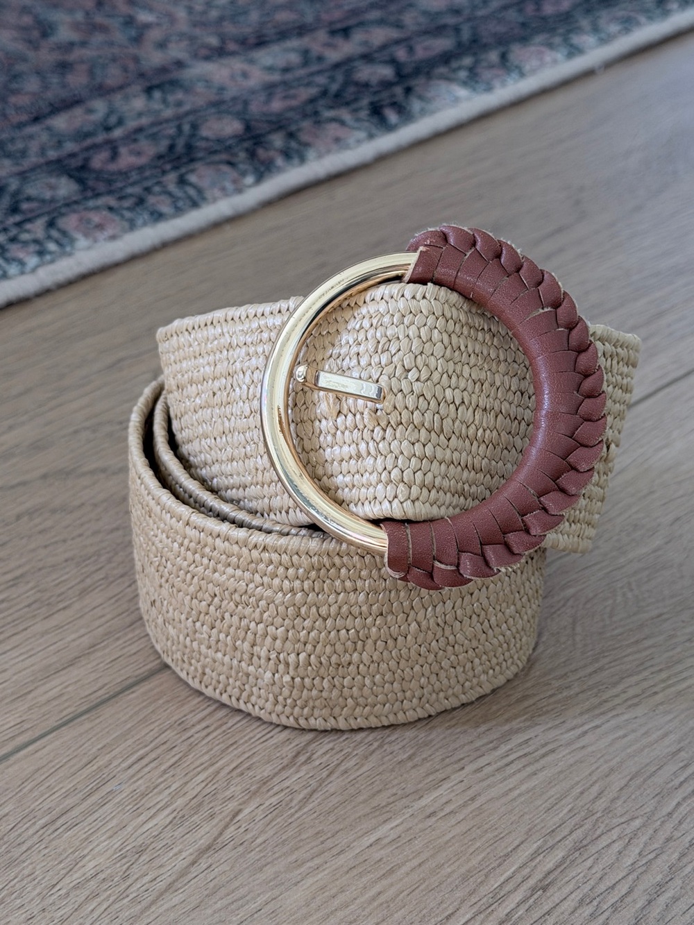 NEW Banana Republic Natural Straw Adjustable Belt with Tan Braided Buckle